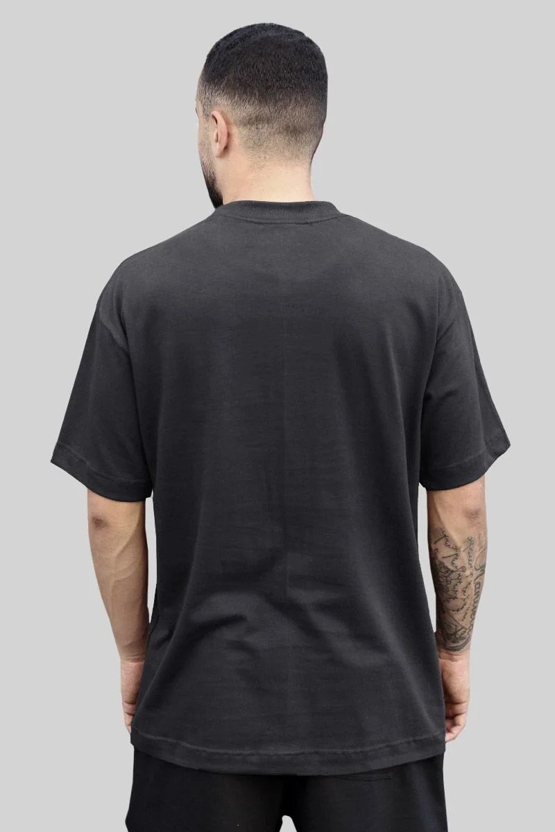 Camiseta Oversized Lisa Malha Penteada Preto