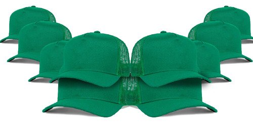 Kits 10 Bonés Lisos Trucker Tela Verde Aba Curva Casual