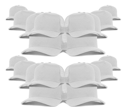 Kits 20 Bonés Lisos Trucker Tela Branco Aba Curva Casual