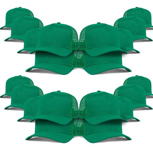 Kits 20 Bonés Lisos Trucker Tela Verde Aba Curva Casual