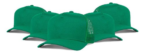 Kits 5 Bonés Lisos Trucker Tela Verde Aba Curva Casual