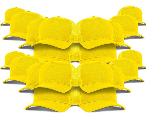 Kits 50 Bonés Lisos Trucker Tela Amarelo Aba Curva Casual