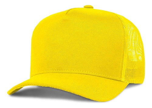 Kits 50 Bonés Lisos Trucker Tela Amarelo Aba Curva Casual