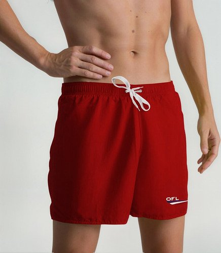 Shorts Tactel Liso Ofl Unissex Com 3 Bolsos Vermelho
