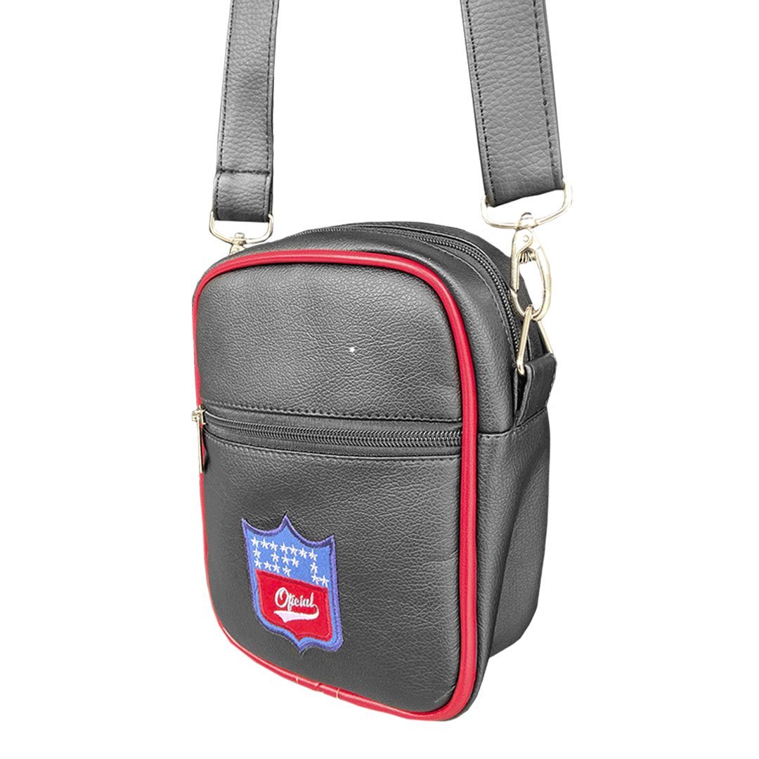 Shoulder Bag Oficial Couro Preta Viés Red